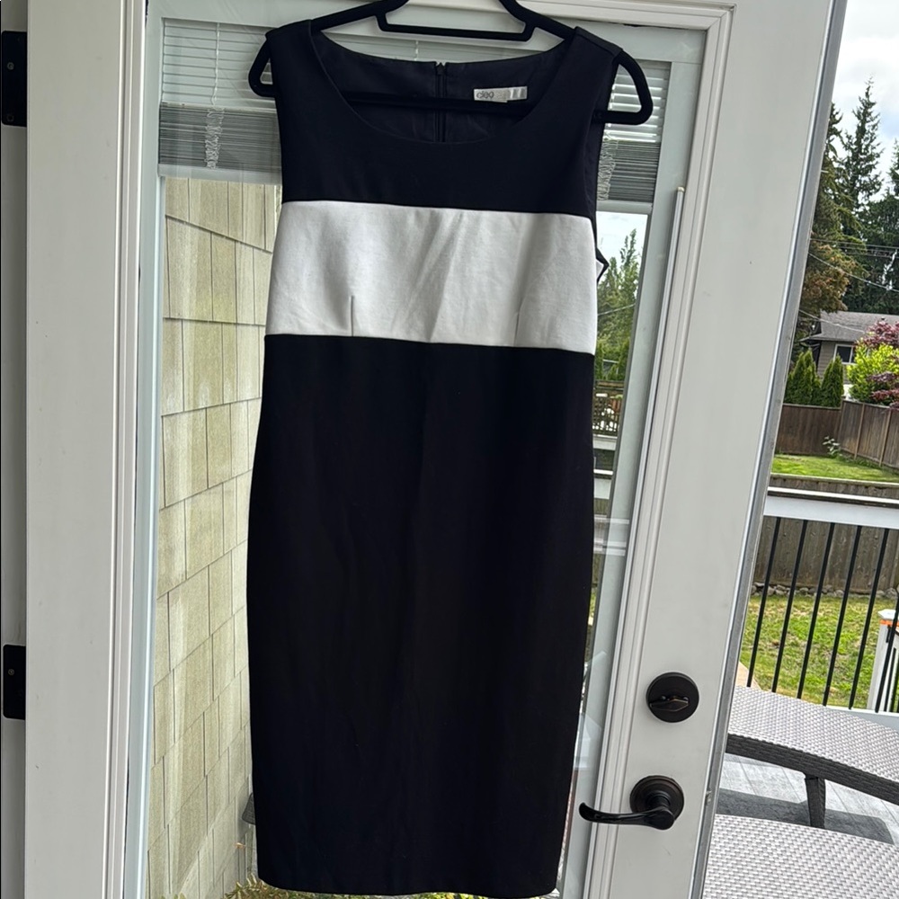 Black and White Sheath Midi Dress Sleeveless Crew Neck